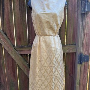 Vintage 60s Dynasty Gold Sleeveless Midi Cocktail Dress